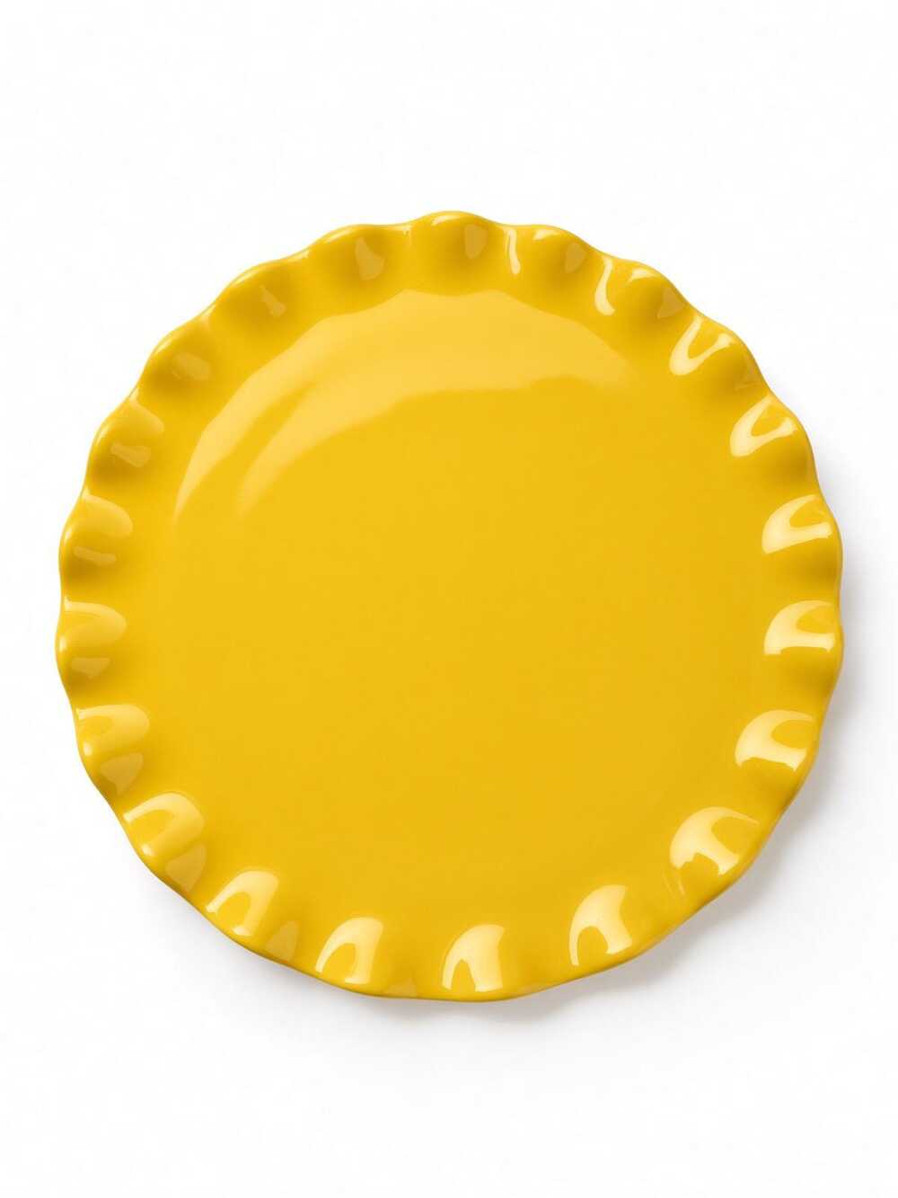 Mustard Yellow Ceramic Serving Plate, Giftcraft Cucina Collection, Ruffled Rim